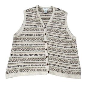 Vintage Van Heusen Knit Sweater Cardigan Vest Sleeveless Large 90s Nordic